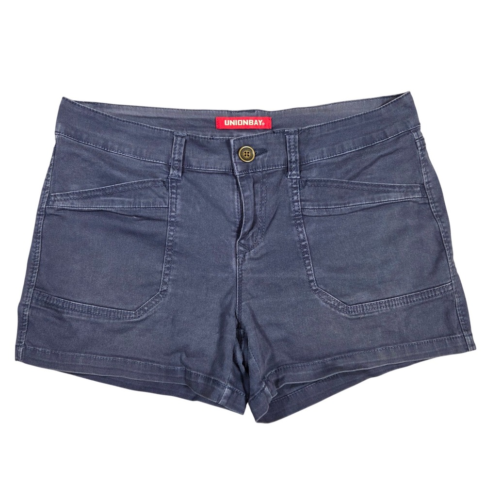 Unionbay Womens Navy Blue Utility Stretch Shorts Size 11 Mid Rise Cargo Y2k